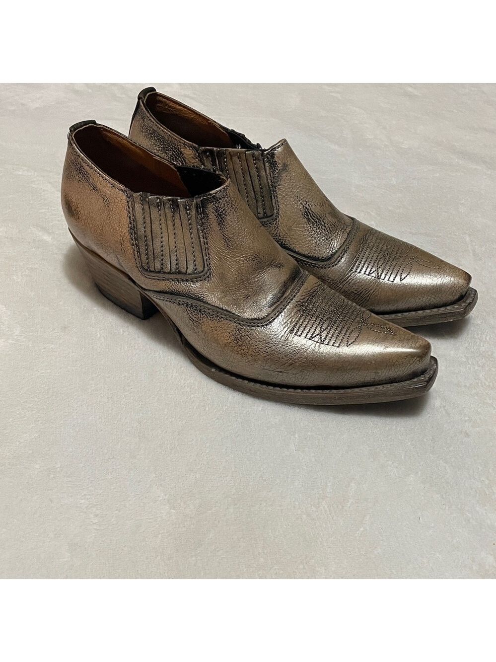 Freebird Wyoming Metallic Bronze Leather Western Ankle  Bootie Sz 7M - Picture 11 of 12
